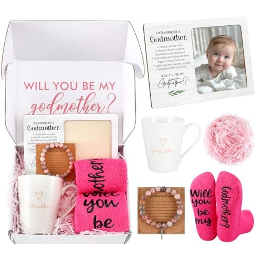 Potchen 6 Pcs Godmother Proposal Gift Will You Be My Godmother from Godchild God Mother Gift Basket Set Include Picture Frame Coffee Mug Bracelet Card Socks for Godmom Christmas Birthday Gifts