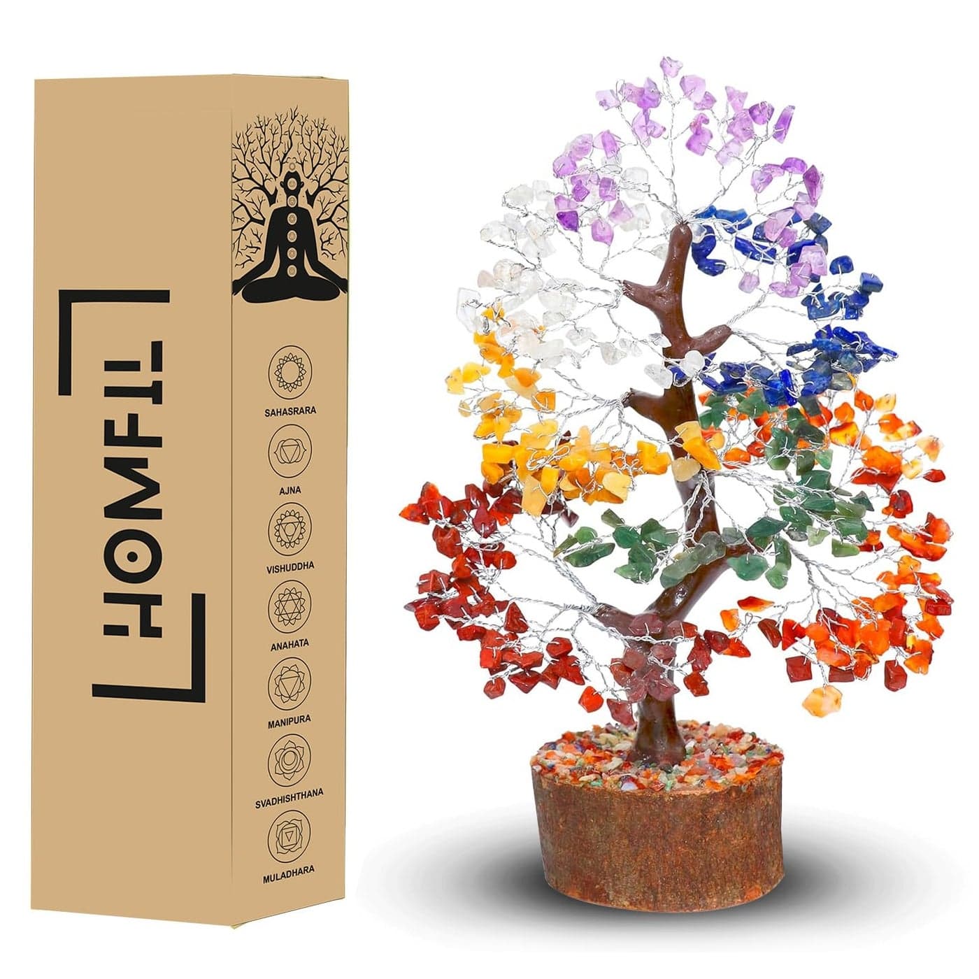 HOMFIL Seven Chakra Crystal Tree Natural Healing Gemstone Crystal Tree for Good Luck Positive Energy Items for Home Decor Crystal Stones Money Tree for Good Luck Wealth Prosperity Spiritual Gift