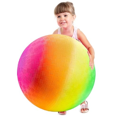 Bedwina 18 Inch Rainbow Playground Ball for Kids Pack of 1 Jumbo Size Rainbow Inflatable Big Bouncy Kickball for Park Giant Balls for Indoor and Outdoor Games with Hand Pump