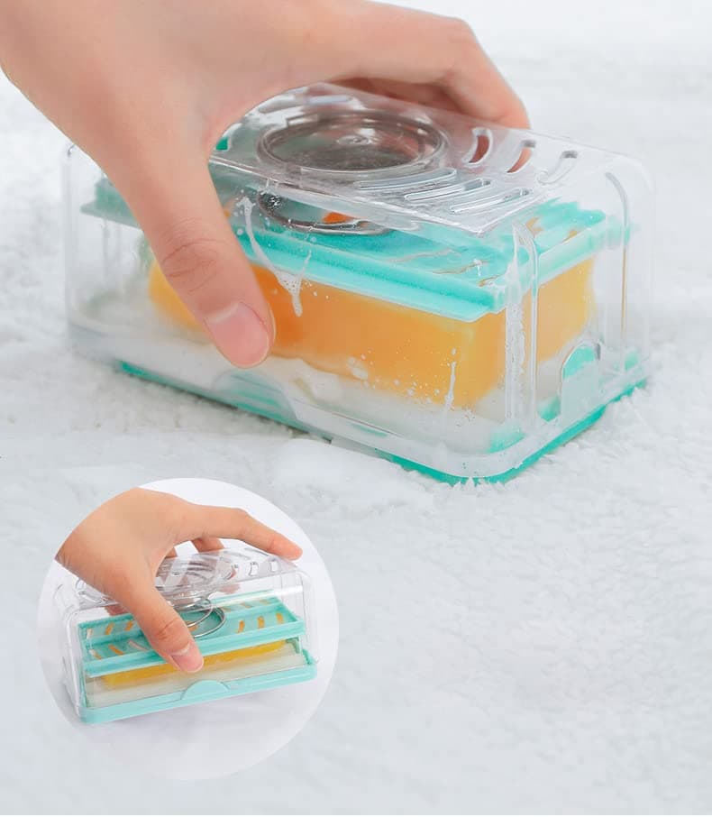 JRM's 2 in 1 Soap Dispenser with Bubbler Multifunctional Plastic Soap Dish for Home Bathroom Kitchen Transparent Soap Tray Soap Saver Box Case (Blue)