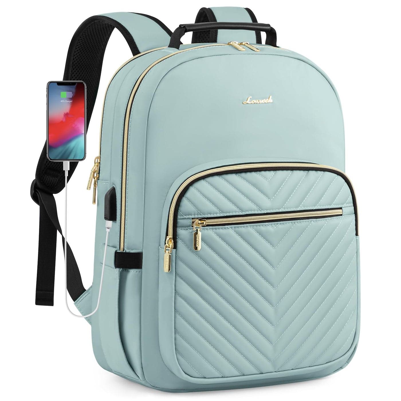 LOVEVOOK Laptop Backpack Purse for Women, Work Travel Computer Bags, College School Backpack for Student Girl, Quilted Casual Daypack with USB Port, Fit 15.6 Inch Laptop, Mint Green