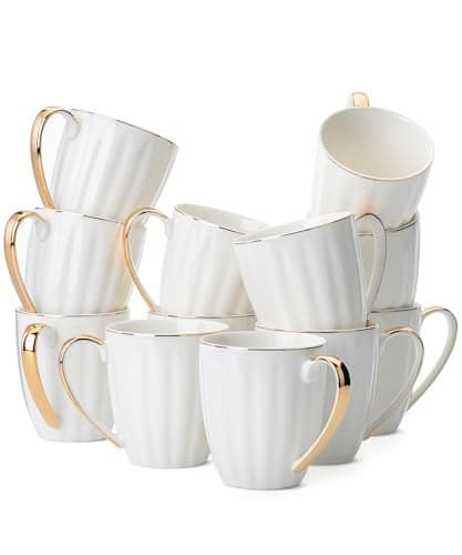 BTaT- White Coffee Mugs with Gold Rim, Set of 12, 12oz, Porcelain Coffee Mugs for Coffee Mug Set, Mothers Day Gift