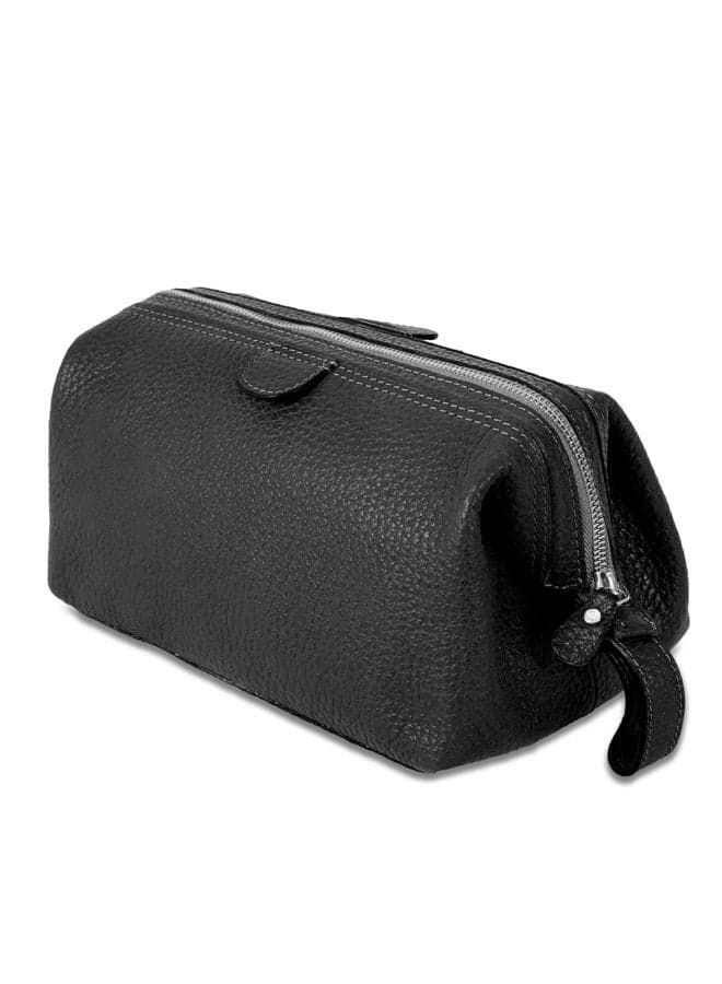 Large Premium Leather toiletry bag for Men and Women, travel utility Dopp kit wash bag (Black)