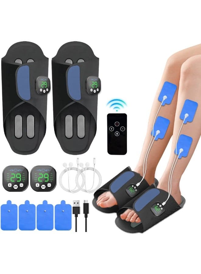 EMS Foot Massager, Pulse Type Electric Stimulator Foot Pads with Remote Control, Fully Automatic Foot Meridian Massage Device, Foot Therapy Machine, For Muscle Conditioning, For Home/Office/Travel,Blue