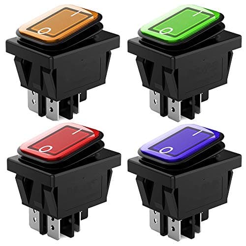 Gebildet 4pcs 12V 24V 20A Waterproof Rocker Toggle Switch with LED Indicator, 4 Pin 2 Position DPST ON-OFF Switch for Car Truck Motorcycle Boat Marine (Red Yellow Blue Green)