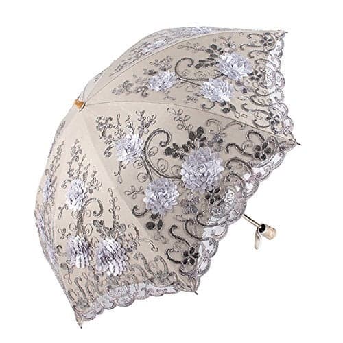 Honeystore Vintage Lace UV Sun Parasol Folding 3D Flower Embroidery Umbrella BM1618 Grey