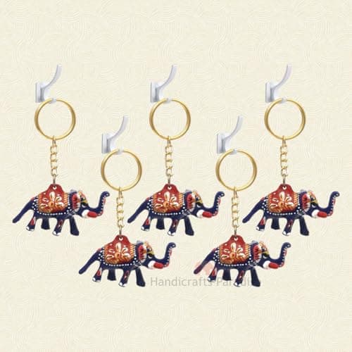 Handicrafts Paradise Elephant Handmade and Handpainted Key Chains Set of 5 Pcs - 3.5 Cms