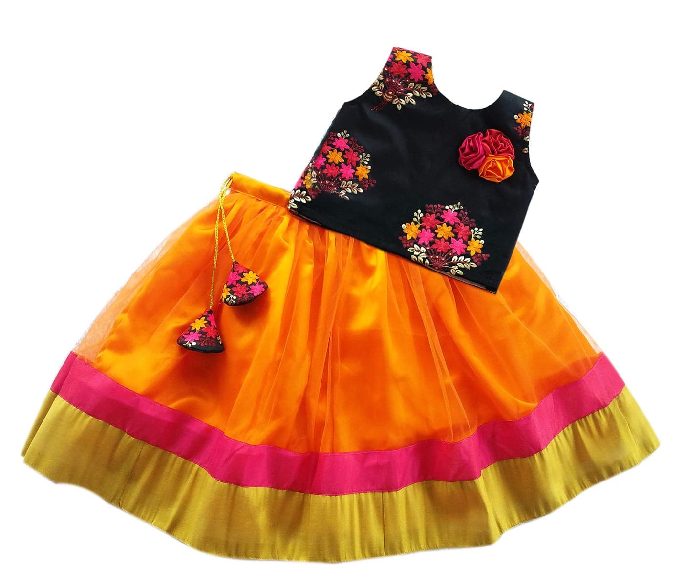 Stanwells Kids Lehenga Choli For Girls Cotton silk Traditional Dress Ethnic Wear For Baby Girls Readymade Embroidered Kids Lehenga For Girls Kerala South Indian Pattu Pavadai (Orange 5-6 Years)