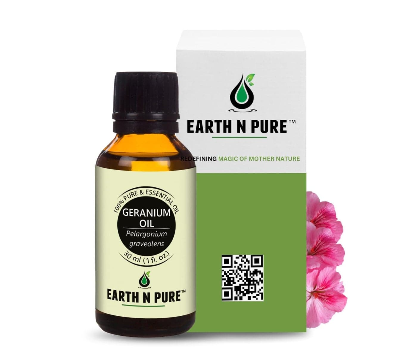 Earth N Pure Geranium Essential Oil 100% Pure & Natural for Skin Care, Hair Growth & Aromatherapy – Geranium Oil for Face, Diffuser, Massage, Candle & Soap Making – 50ml