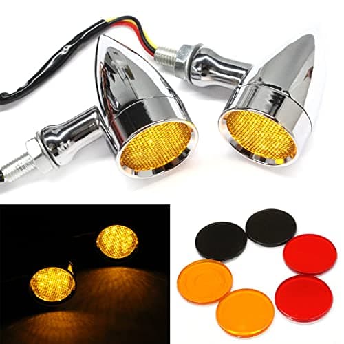 2pcs Chrome 15 LED Motorcycle Stop Brake Running Turn Signal Indicator Amber Lights For Harley Honda Chopper (Chrome with net-Amber Light)