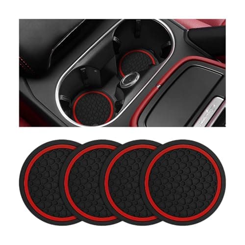 KHGUZ 4PCS Car Cup Coasters NonSlip Automotive Insert Cup Holder Pad Waterproof Dustproof Vehicle Interior Decorative Embedded Drink Mat Accessories Universal for RV SUV Truck BlackRed