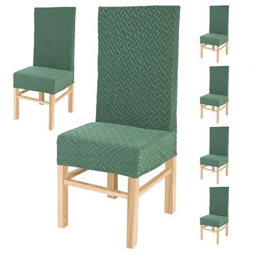 Yellow Weaves Elastic Stretchable Dining Chair Covers, Removable Washable Elastic Self Jacquard Dining Chair Covers (Set of 6, Blocks Green)