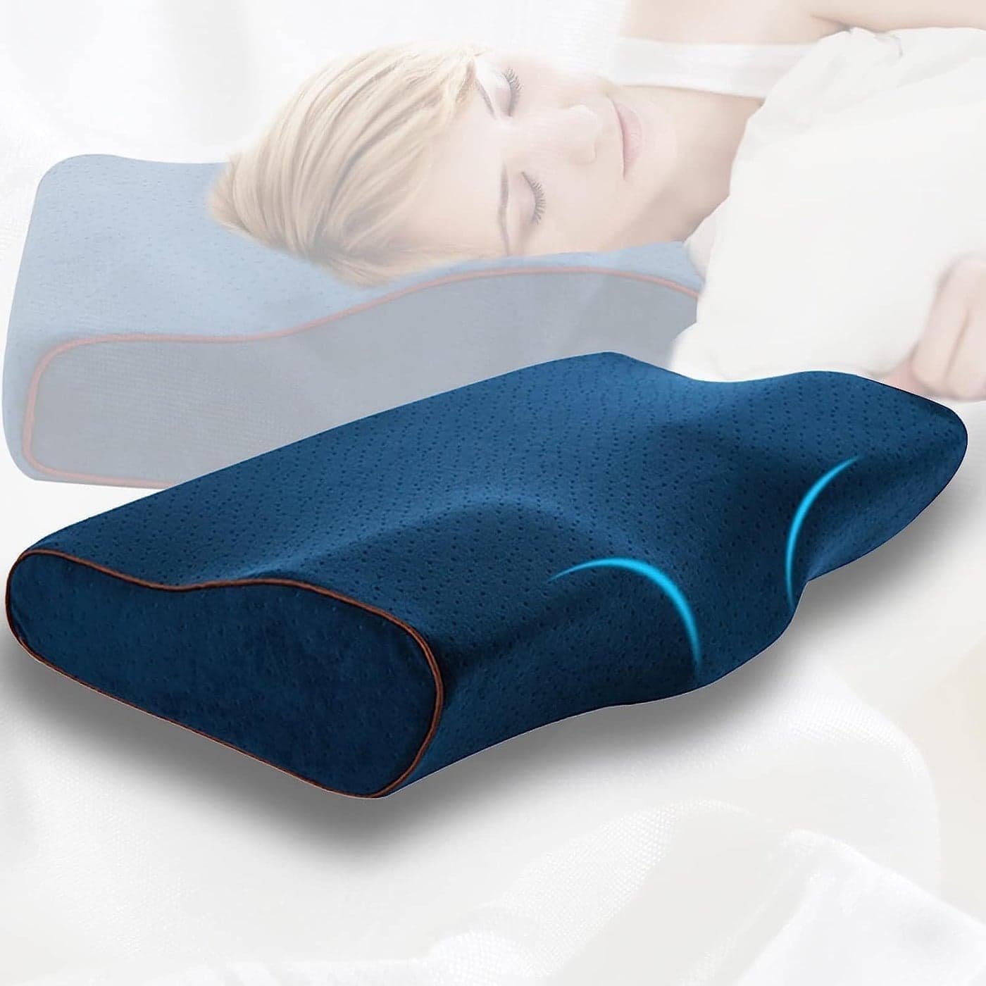 IDITRI EXPORTCervical Contour Memory Foam Pillow for SleepingOrthopedic Pillow for Neck Pain Support for BackStomachSide Sleepers with Breathable Zip Cover 19X12X4INCH Velvet Blue