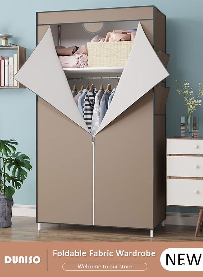 Foldable Fabric Wardrobe with Clothes Rail, Clothes Storage, Non Woven Fabrics Cabinet, Clothes Rack for Bags, Toys, Shoes, Living Room, Bedroom, Cloakroom