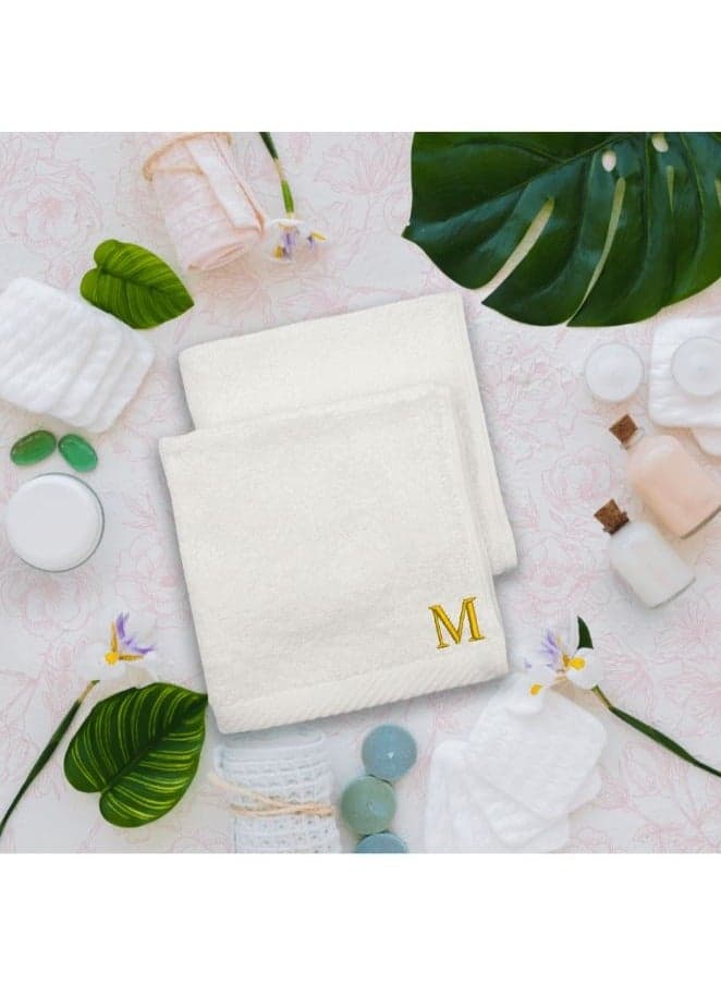 Embroidered For You (White) Monogrammed Face Towel (33 x 33 Cm - Set of 6) 100% Cotton, Absorbent and Quick dry, High Quality Bath Linen- 600 Gsm Golden Thread Letter "M"