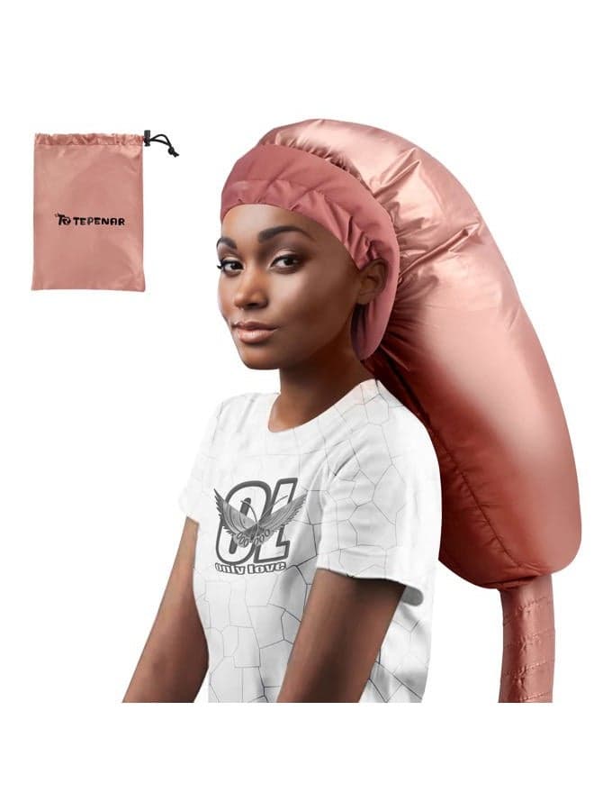 Bonnet Hair Dryer Attachment: Upgraded Extra Large Adjustable Hair Dryer Cap - Easy to Use for Natural Curly Textured Hair Care Styling Fast Drying - Rose Gold