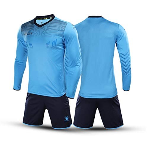 KELME Men Women Padded Goalkeeper Jersey and Shorts, Youth Soccer Goalie Shirt Long Sleeve, Adult Keeper Uniform Kit,Blue XS
