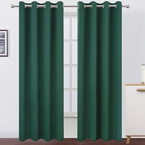 LEMOMO Dark Green Blackout Curtains/52 x 84 Inch Long/Set of 2 Curtain Panels/Thermal Insulated Room Darkening Curtains for Bedroom