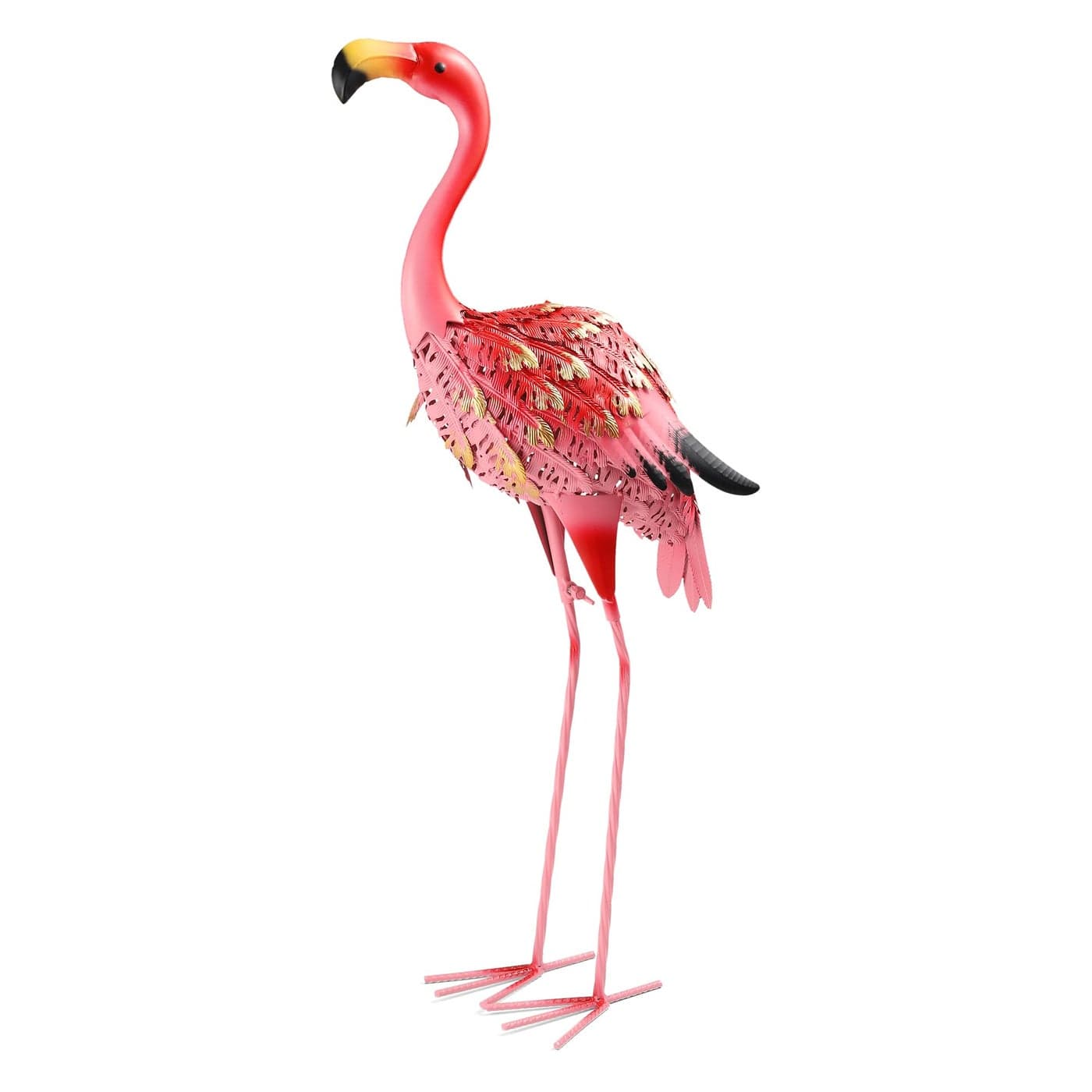 QNGCOLRCY Garden Statues Flamingo Sculptures Metal Yard Art Pink Bird Art Outdoor Backyard Decor Patio Lawn Porch Ornament Flamingo Yard Decoration Red with Gold