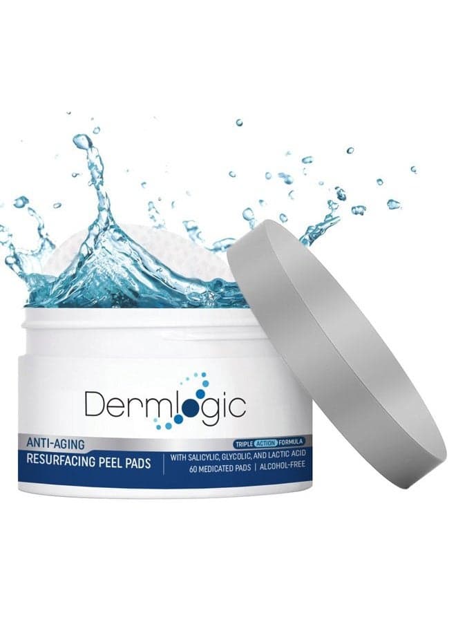 Anti Aging Resurfacing Peel Pads - Contains Salicylic, Glycolic, & Lactic for Face & Body. Includes Hyaluronic, & Witch Hazel, Green Tea & Aloe Vera. Exfoliates to Correct Dark Spots & Scars.