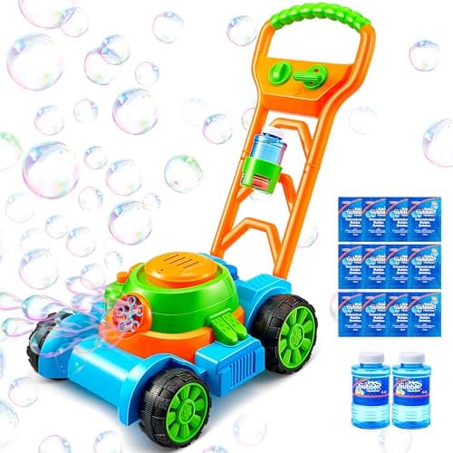 SLOOSH Bubble Lawn Mower Toddler Toys SpillProof Bubble Machine Pretend Gardening Play Toy for Age 1 2 3 13 Year Old Baby Boys Indoor Outdoor Use Easter Basket Stuffers Birthday Gifts Blue
