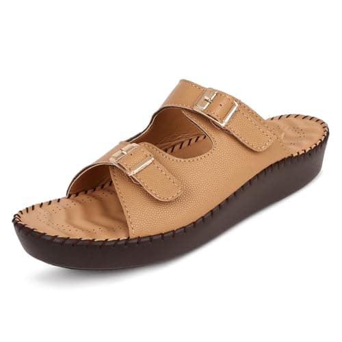 TRASE Orthopedic Extra Soft Double Strap Slippers for Women Footwear | Arch Support Adjustable Strap Cushioned Wedges Doctor Sandals | Comfortable & Lightweight (BEIGE, 39 EURO)