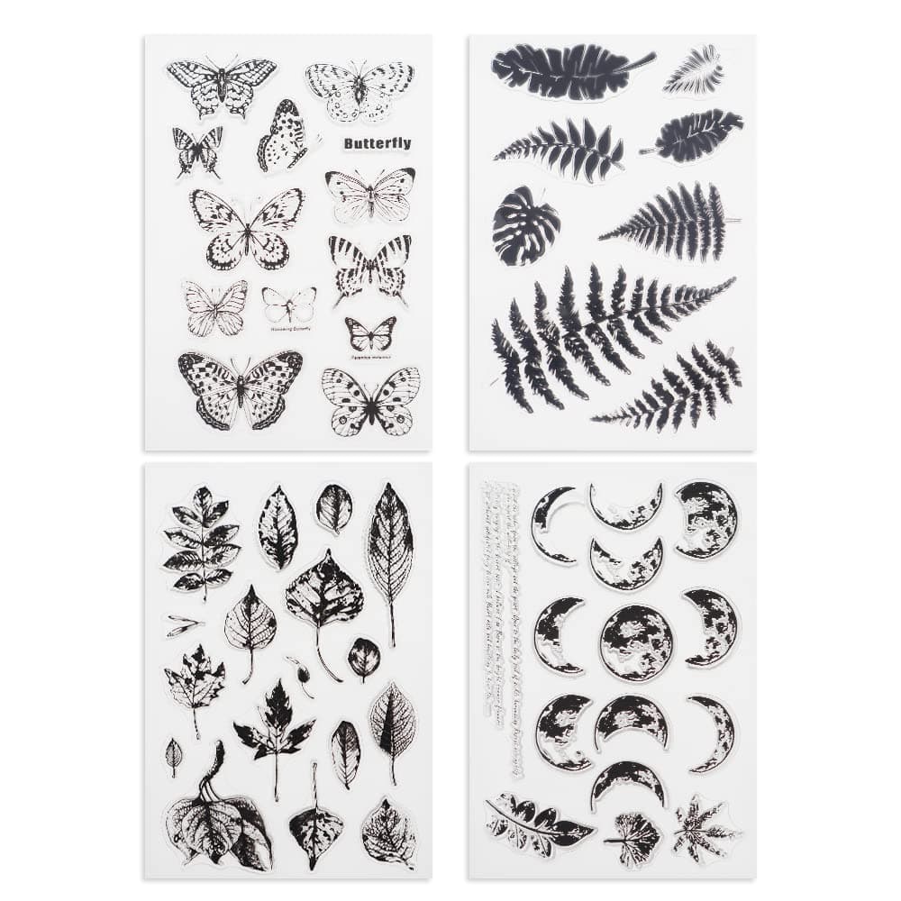 Modixun 4 Themes 53Pcs Clear Stamps Retro Rubber Clear Stamp Transparent Silicone Stamps Seal for DIY Scrapbooking Card Making Decoration Style B