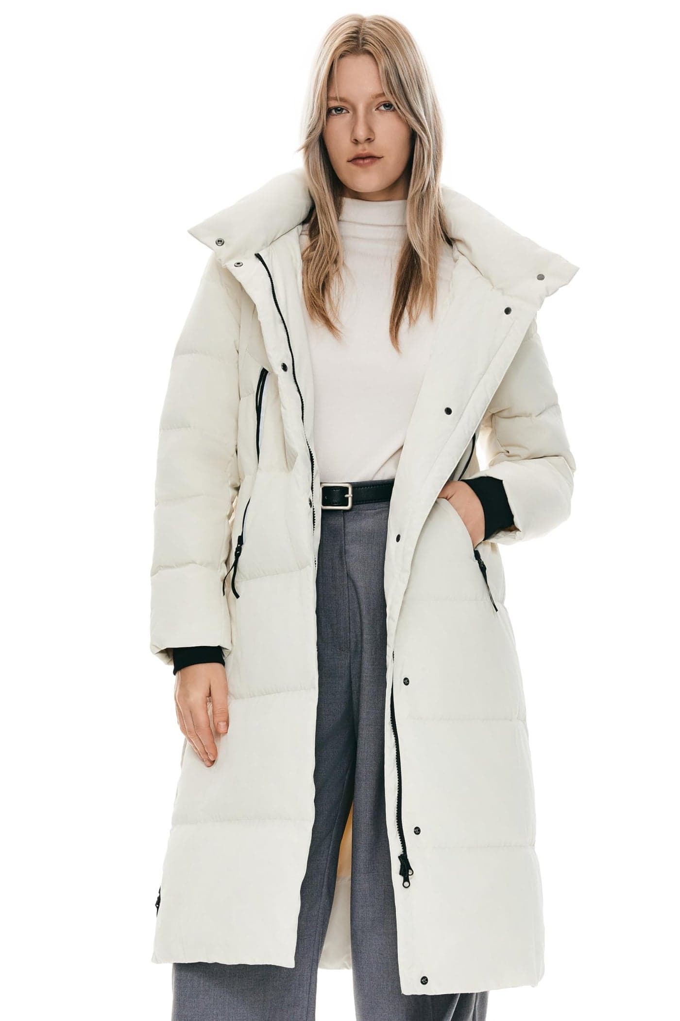 Orolay Womens Thickened Long Down Jacket Winter Down Coat Hooded Puffer Jacket with Side Zipper White XLarge