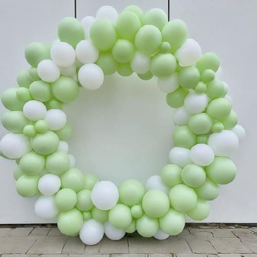 AMFIN (Pack of 50) Pastel Birthday Decoration Item Balloons - Green & White