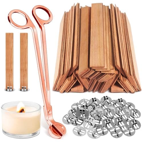 CollectHall 120 Pcs Extra Thick Wood Wicks, Wide Wood Wicks for Candles Making with Wick Trimmer, Wooden Wicks 5.1×0.75×0.04 Inches for 8 oz Candle Jar, Long-Lasting Flame, Easy to Burn (60 Sets)