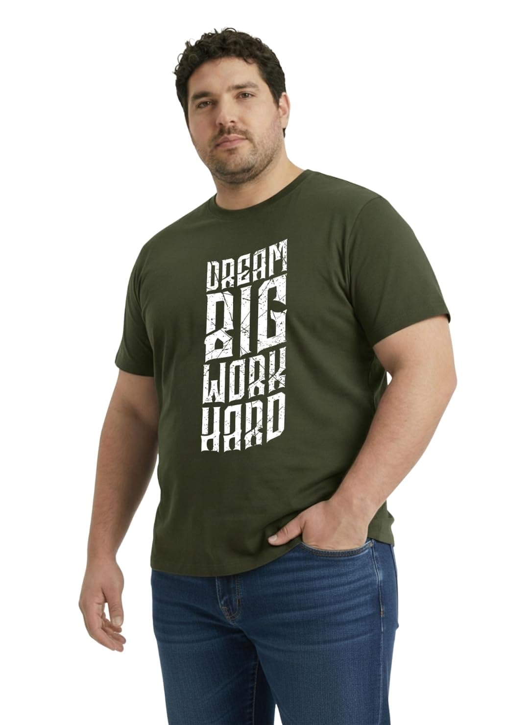 Toodlegram Men Plus Size Cotton Printed T-Shirt Half Sleeve Round Neck Regular Fit Casual Wear 3XL–9XL Olive Green