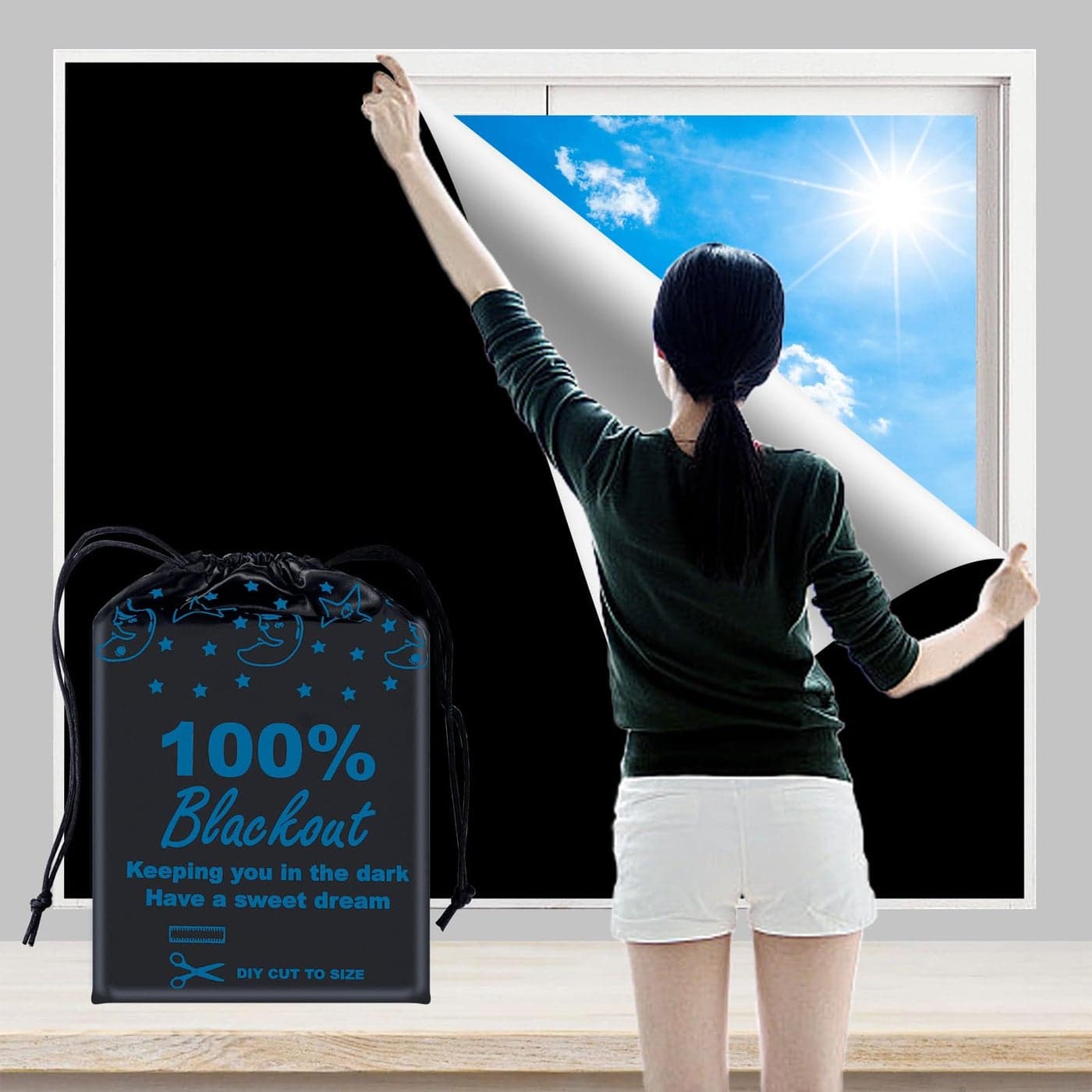 BoxElfos 100 Blackout Blind Curtains Window Cove 79x 59 DIY Cut to Any Size or Shape Hook Loop Tabs Portable Bags for Travel Light UV Blocking for HouseBaby NurseryApartment