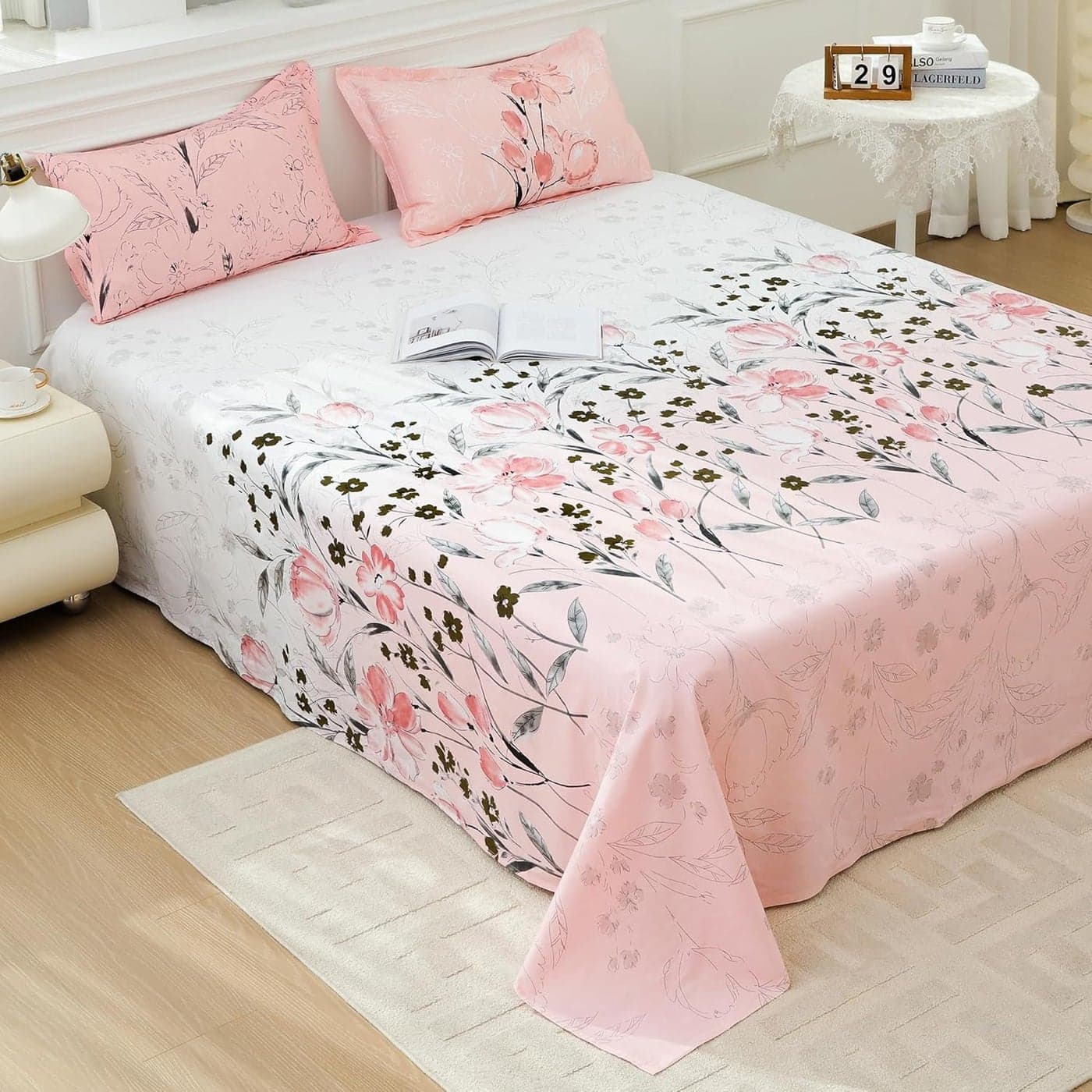 Story@Home Bedsheet for King Size Bed | Cotton Bedsheet | Floral King Size Bed Sheet Cotton with 2 King Size Pillow Covers (270 x 270 cm, Peach) King bedsheet | Perfect for Home Decor | 240TC