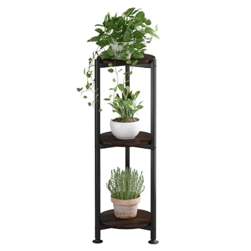 YIZAIJIA Plant Stand Indoor Outdoor 2 Tier Tall Metal Corner Storage Tiered Plant Shelf Holder Multiple for Living Room Balcony GardenBlack 3 TierBlack Oak Round