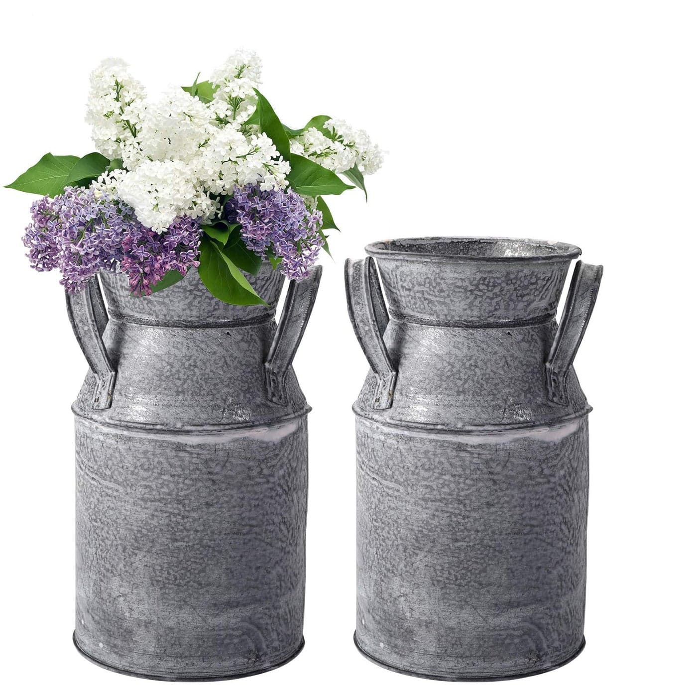 TOPZEA 2 Pack Shabby Chic Milk Can Vase Galvanized Finish Milk Can Vase Jug Rustic Metal Flower Vases Petite Bucket for Home Kitchen Living Room Farmhouse Decor Table Centerpieces