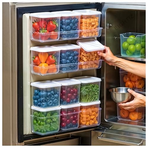 Eightiz Fridge Storage Boxes (Pack of 6) Freezer & Refrigerator Organizer Containers Kitchen Storage Container Set Kitchen Accessories Items for Home 800 ml Food Storage Box, Plastic, White