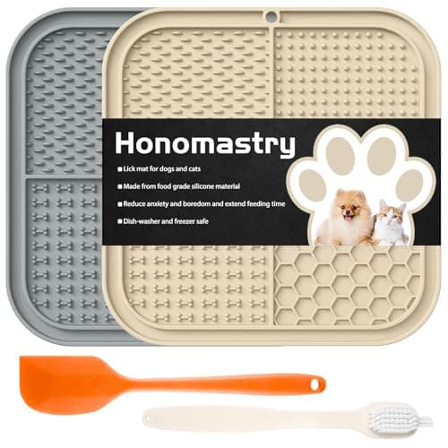 Lick Mat for Dogs, Premium Lick Pad with Suction Cups for Dog Anxiety Relief, Slow Feeder Dog Bowls, Bathing, Grooming and Training (Beige, Grey, 2pack)