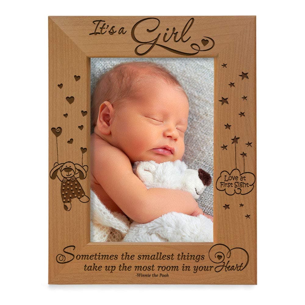 KATE POSH Its a Girl Sometimes The Smallest Things take up The Most Room in Your Heart Winnie The Pooh Engraved Natural Wood Picture Frame Babys 1st Picture Love at First Sight 4x6 Vertical