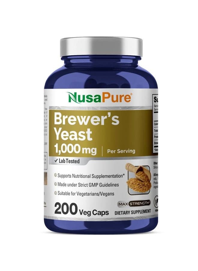 Brewers Yeast 1000mg 200 Vegetarian Caps (Non-GMO, Vegan)