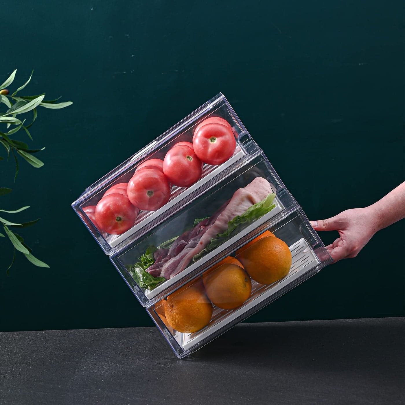 YekouMax Fridge Organizer Stackable Refrigerator Organizer Bins Reusable Food Storage Containers Fridge Drawer Organizer in Home Kitchen Barbecue Shop Restaurant BPAFree 2 Drawers Medium
