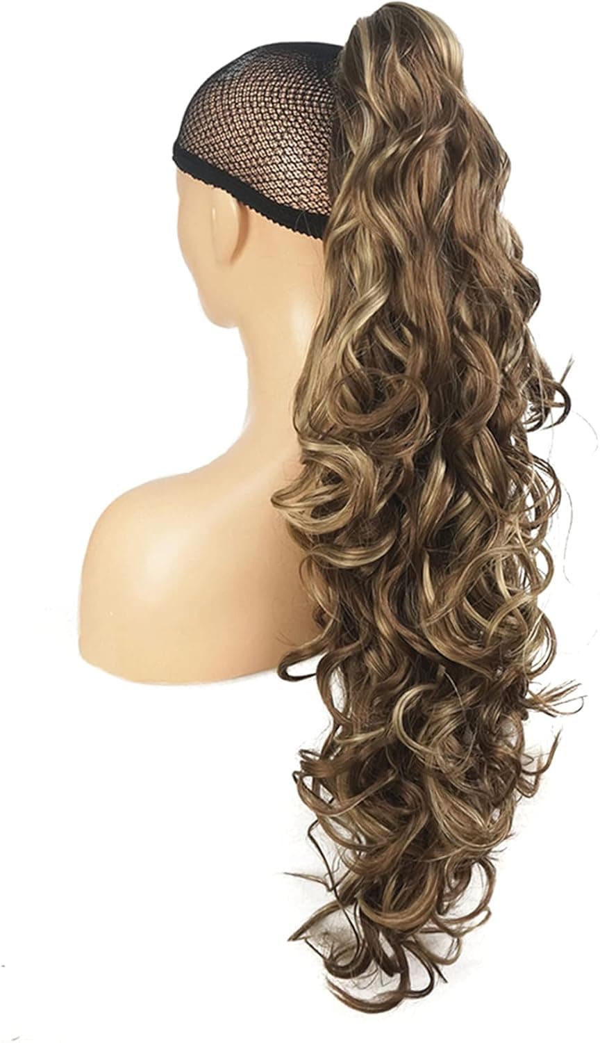 Lydell 30 Long Curly Styled Clip In Claw Ponytail Hair Extension Synthetic Hairpiece 280g with a jawclaw clip AB607 Brown Mix