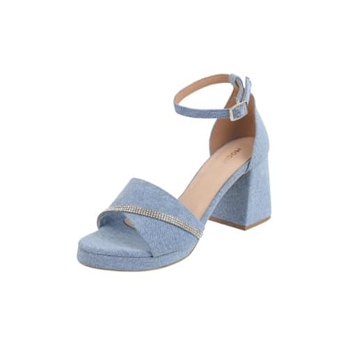 Mochi Women Light Blue Denim Block Heel Comfortable Stylish Casual Sandals UK/5 EU/38 (40-254)