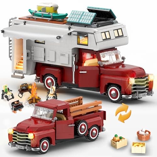 FliCineCrt Car Building Block 2in1 Camper Van Building and Farm Pickup Truck Building Set Toy for Adult Retro Rvs Building Block Kit Set 2188pcs