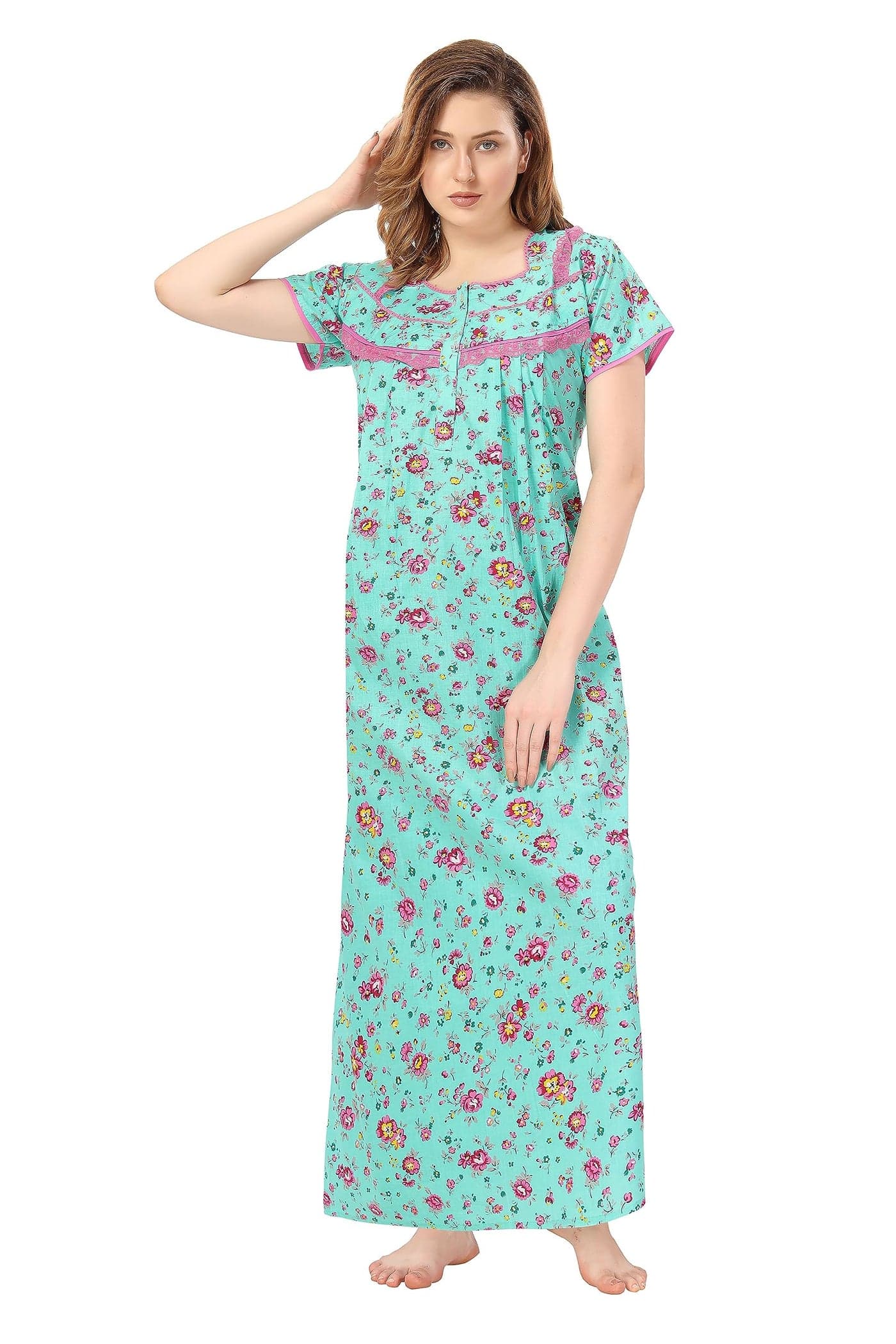Soulemo Women's Cotton Floor Length Nighty 499BXL Green