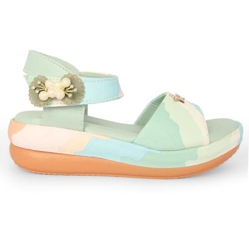 SIYA Freeplay Girls Fashion Sandals for Kids | Pink Black Blue White Lightweight Casual Party Open Toe Velcro Strap Sandals | Comfort Wedge Sandal