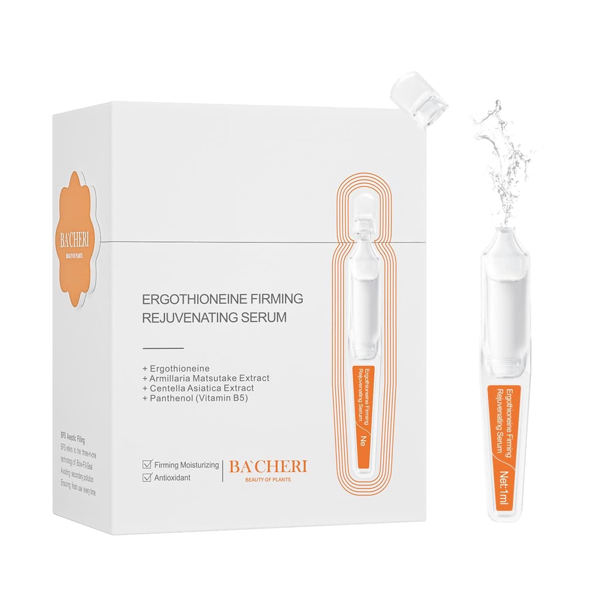 Ergothioneine Firming Rejuvenating Ampoules Serum Hydrating and Repairing Formula with ProXylane Centella Asiatica Extract and Vitamin B5 for Various Skin Types 15 PcsBox