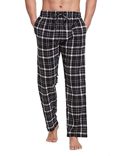 CYZ Men's 100% Cotton Super Soft Flannel Plaid Pajama Pants-BlackWhiteTartan-2XL