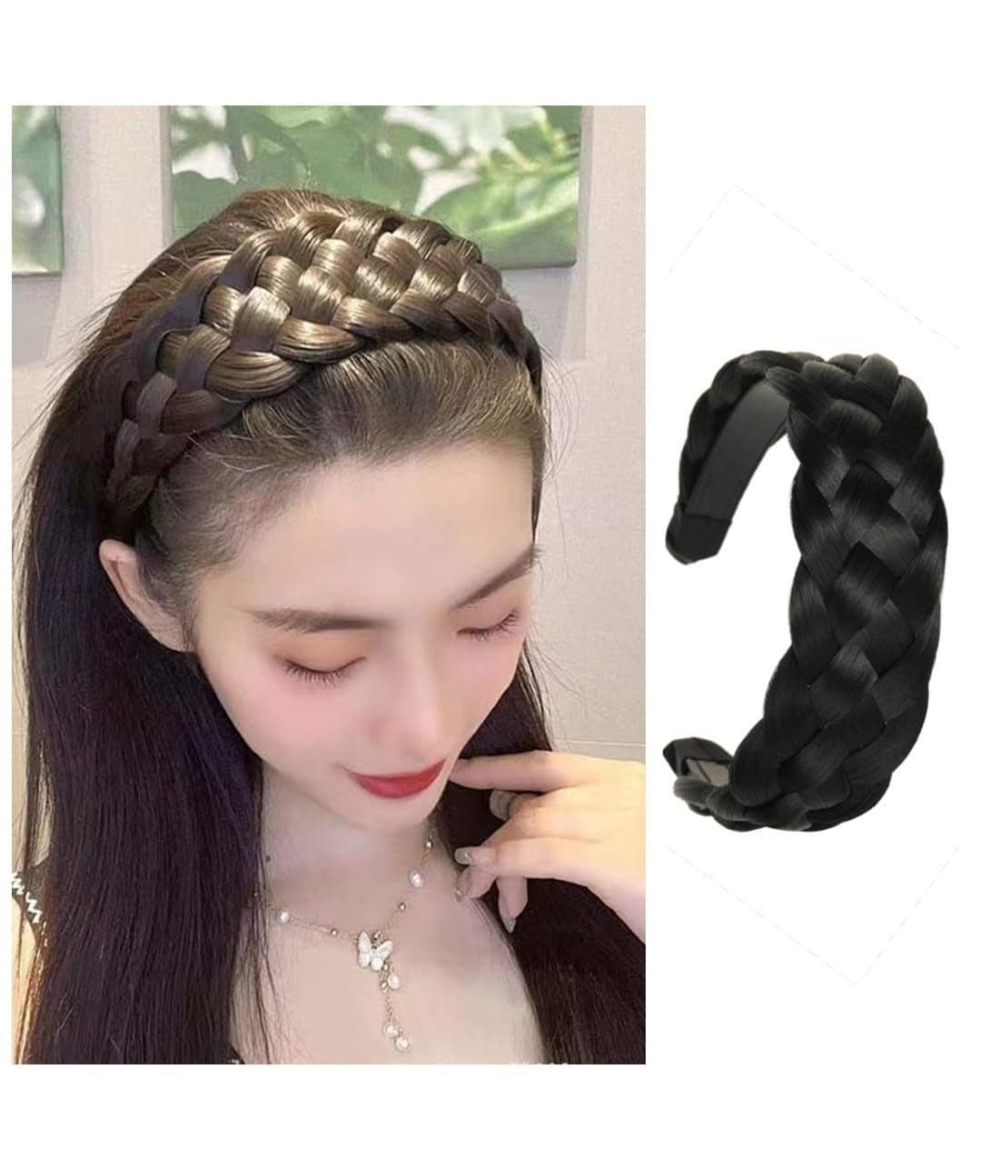 Samyak Synthetic Hair Braided Hair Band 4 Plaited Headband For Women & Girls Fashion Hair Accessory (Black)