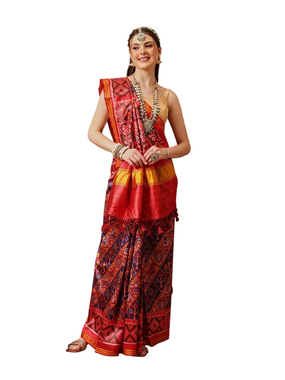 Silk Zone Double Ikkat Patola Printed Saree with Weaving Border & Pallu