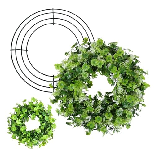 2 Pack Wreath Frames 12 Inch Large Wire Wreath Frames Form Dark Green Round Metal Wreaths Ring Frame for St Patricks Day Easter Wreaths Making Supply Front Door DIY Craft Outdoor Home Decor